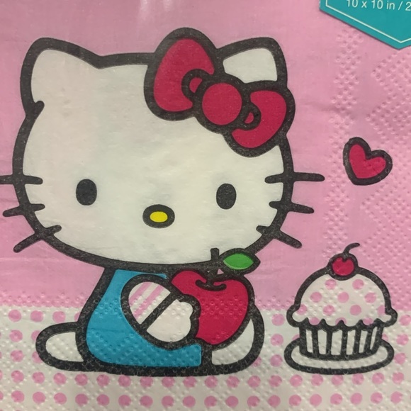 Sanrio Sitting Hello Kitty Pink Cupcake Set of 40 Beverage Napkins New Package - Picture 2 of 6